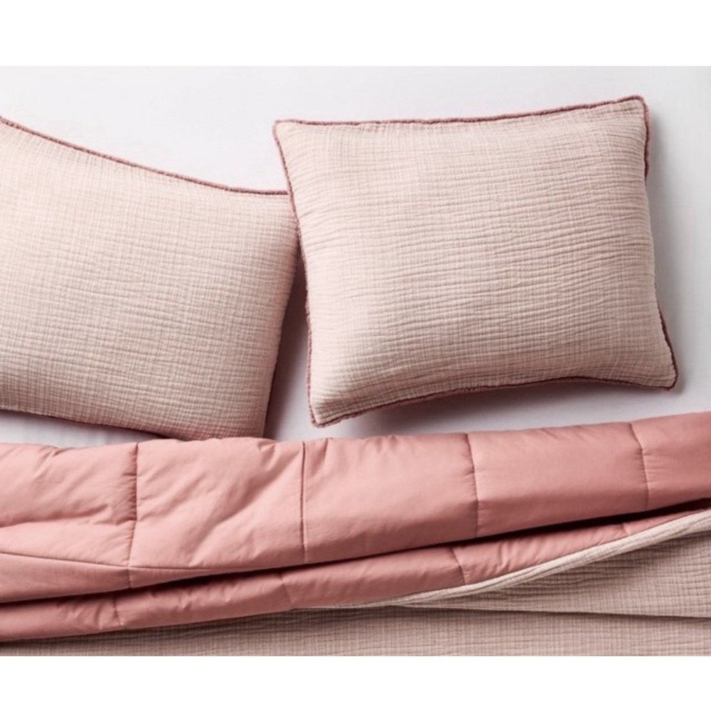 King Textured Chambray Comforter & Sham Set Rose - Casaluna: OEKO-TEX Certified